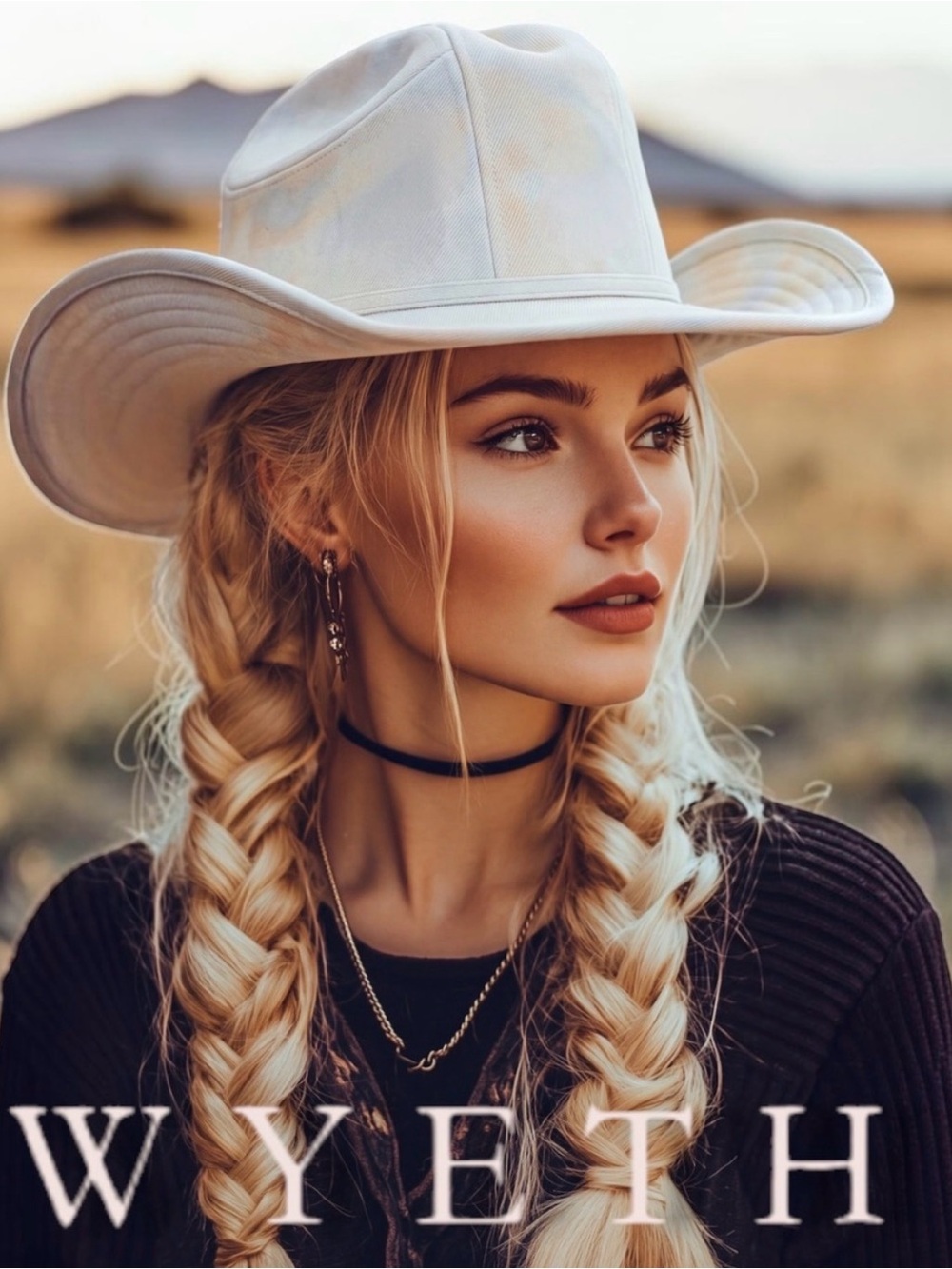 NWT Wyeth by Todd Magill Anthropologie Off-White Washed Denim Ranch Cowboy Hat